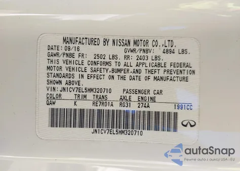 2017 Infiniti Q60 2.0T Premium from USA, damaged, VIN JN1CV7EL5HM320710